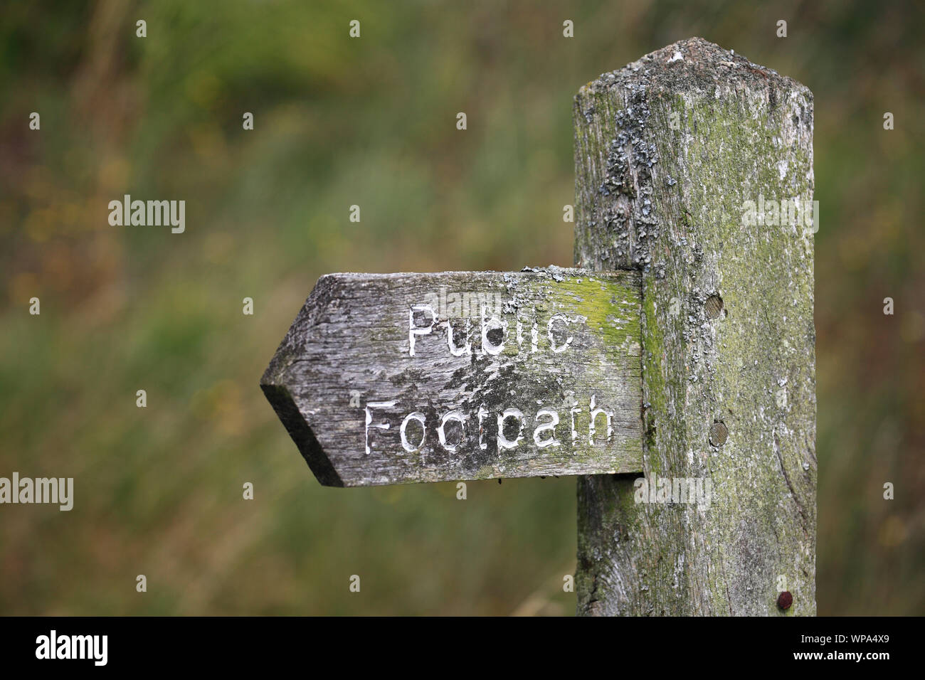 Wooden Public Footpath sign. Stock Photo
