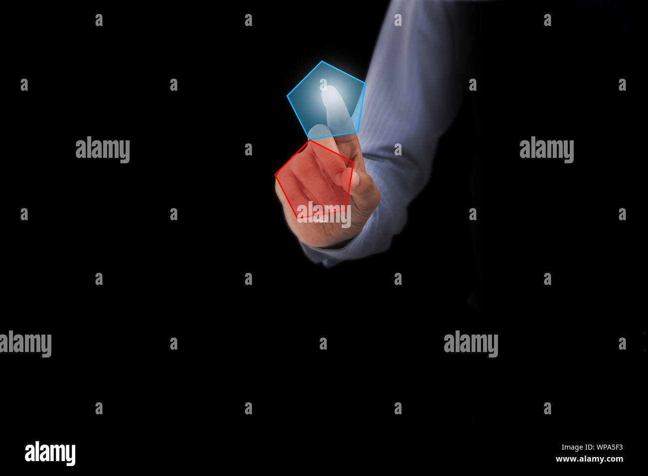 Businessman press button on touch screen Stock Photo