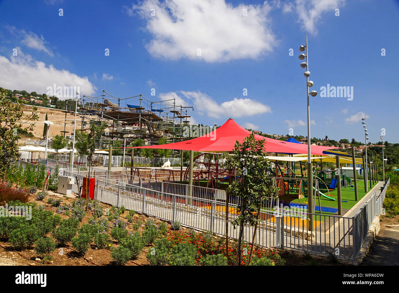 Monfort Lake, the first ecological park in Israel, is located in the heart of the Western Galilee. It is surrounded by green lawns and activity facili Stock Photo