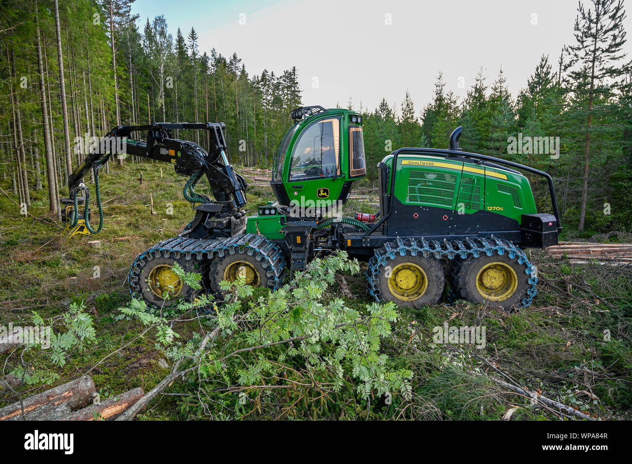 forest harvester john deere 1270G in Varmland Sweden september 5 2019 Stock Photo