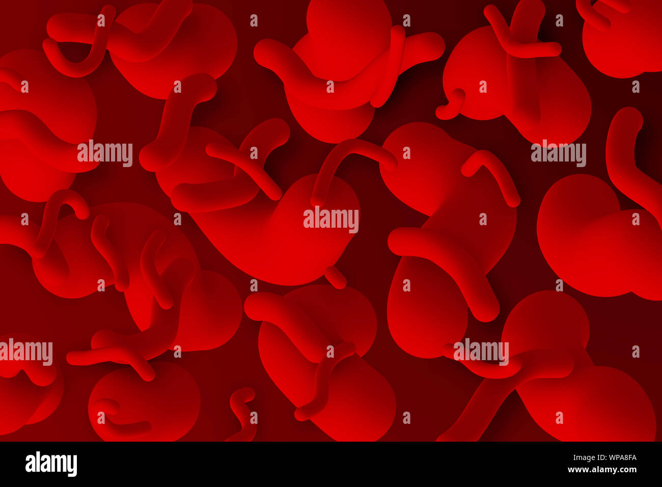 Red neon colorful background with abstract figures, horizontal orientation. 3D image Stock Photo