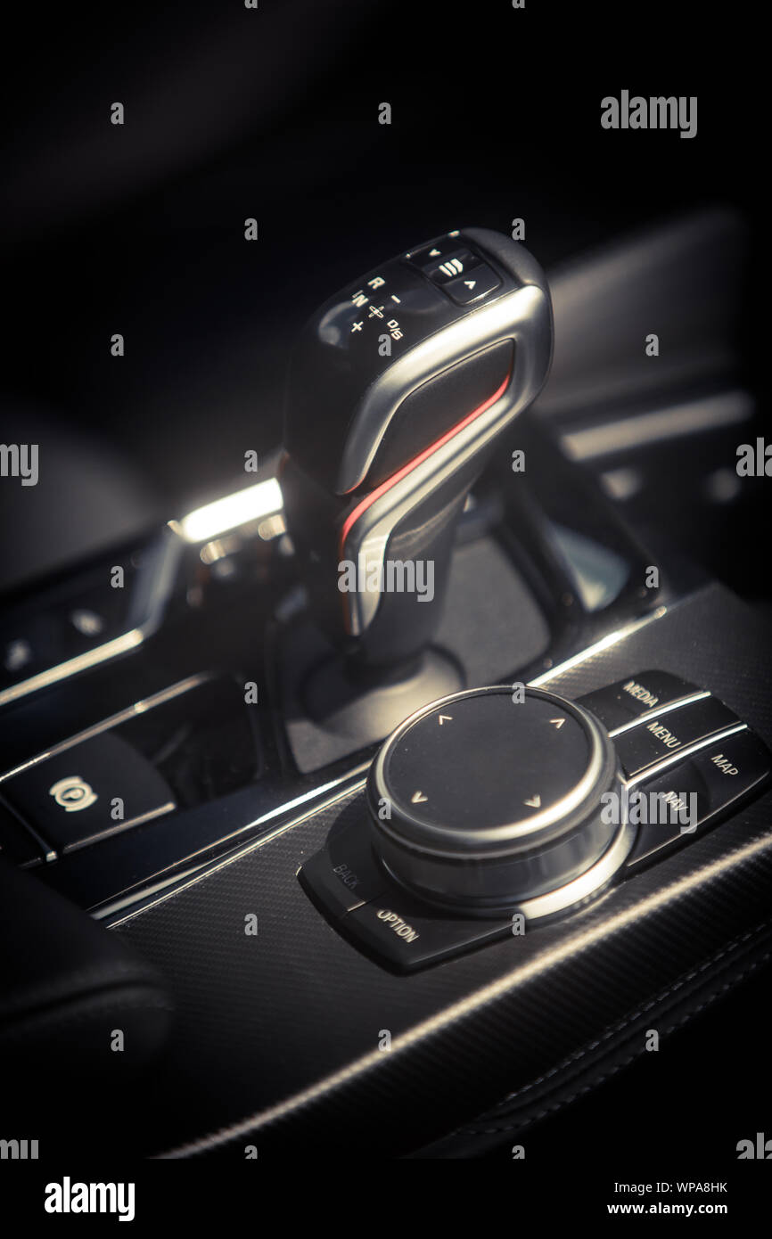 Color image of an automatic transmission gear shifter of a car Stock
