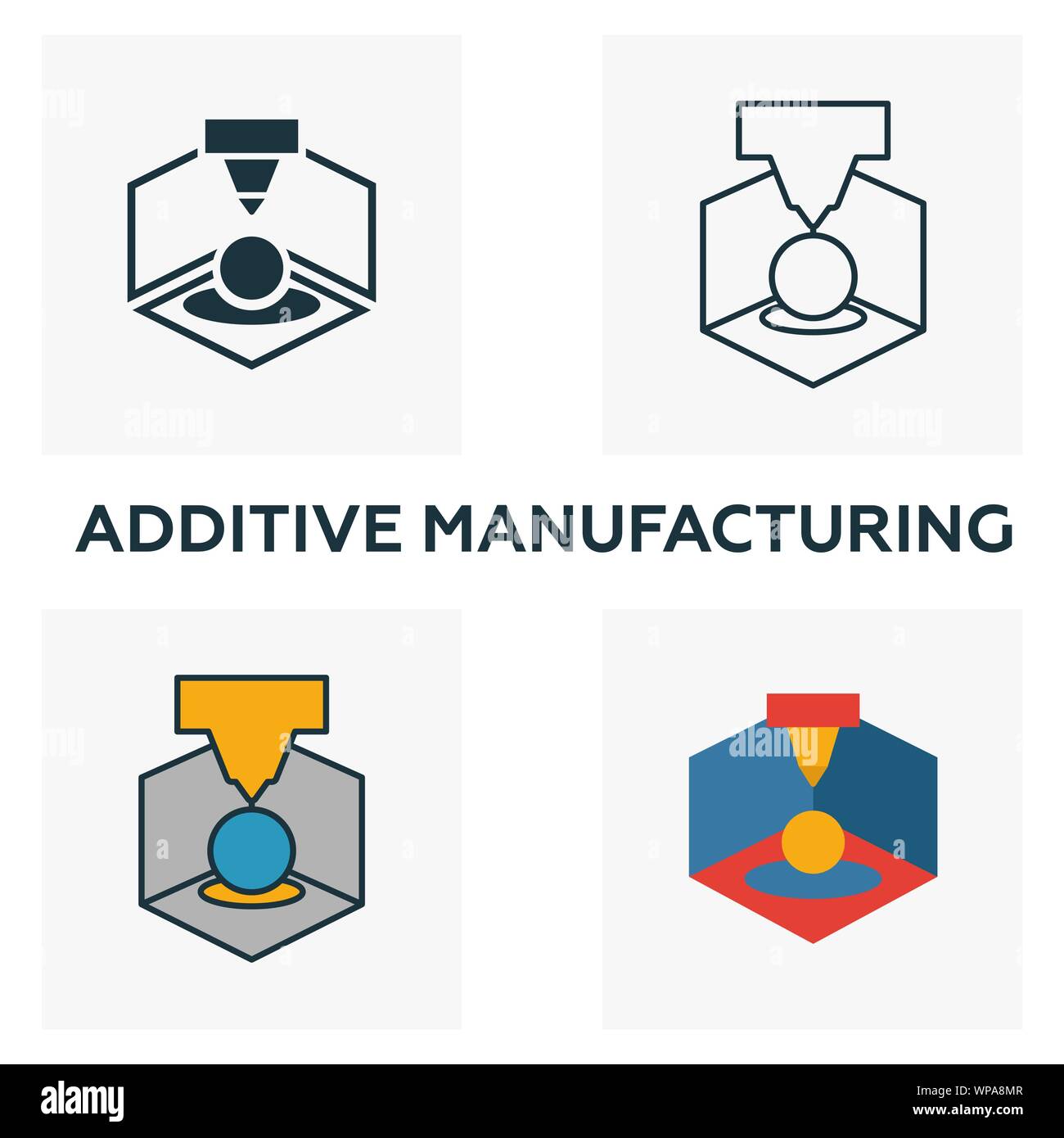 Additive Manufacturing icon set. Four elements in diferent styles from ...