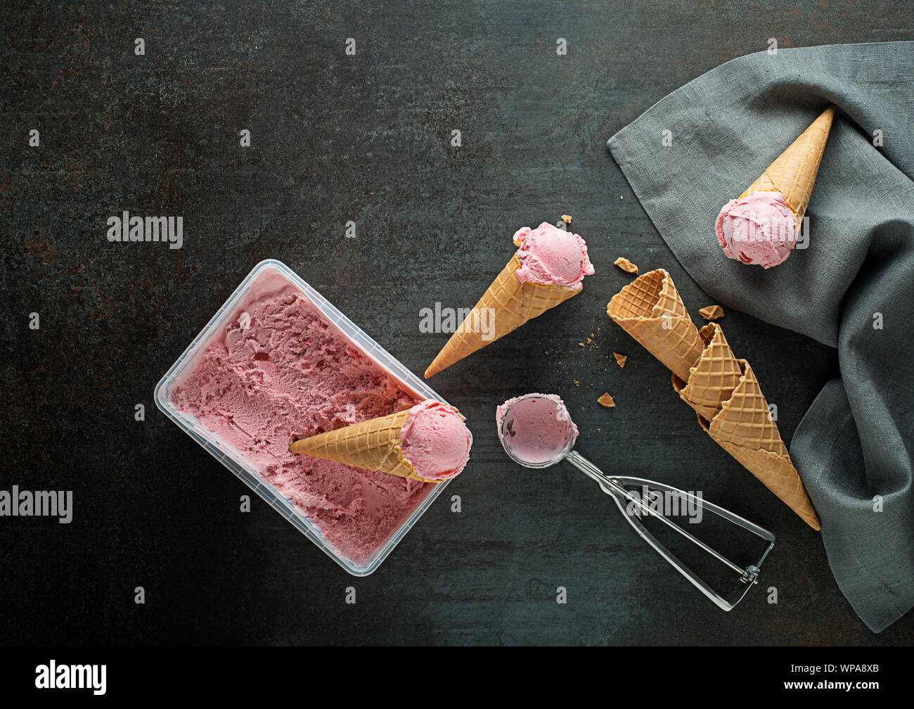 Fresh of soft ice cream or frozen yogurt with berry fruit flavours