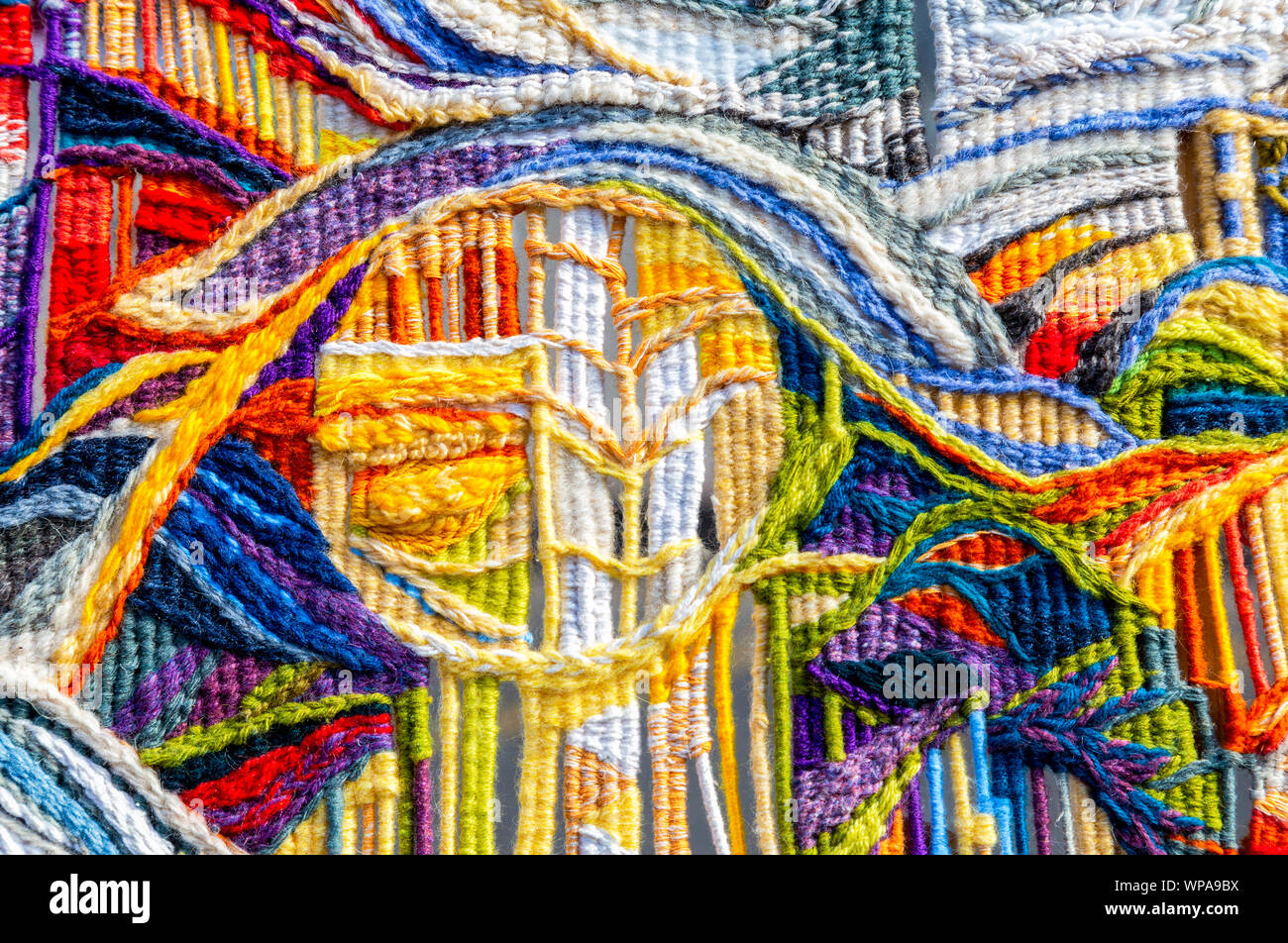 Woolen multicolored threads texture as background close up Stock Photo ...
