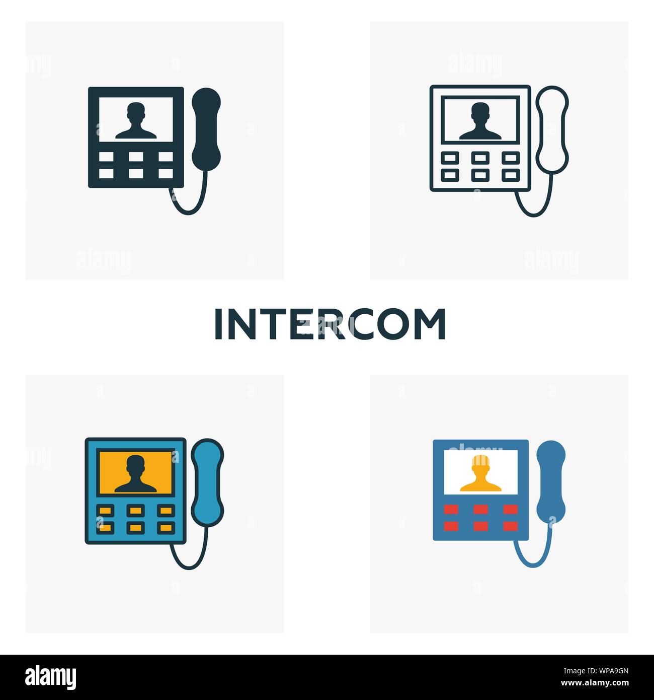 Intercom icon set. Four elements in diferent styles from household ...