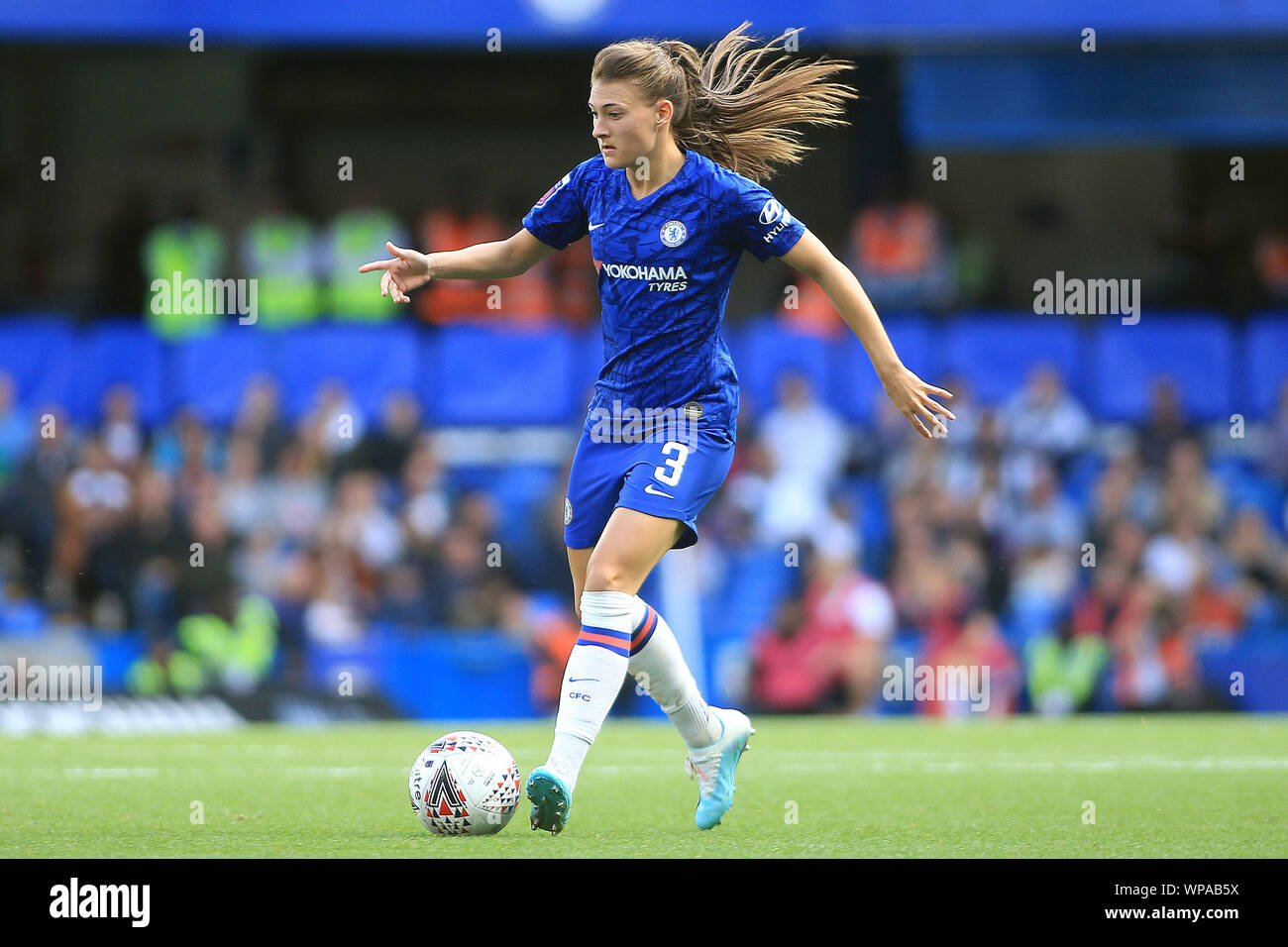 London, UK. 08th Sep, 2019. Hannah Blundell of Chelsea Women in action. FA Women's super league match, Chelsea women v Tottenham Hotspur women at Stamford Bridge in London on Sunday 8th September 2019. this image may only be used for Editorial purposes. Editorial use only, license required for commercial use. No use in betting, games or a single club/league/player publications. pic by Steffan Bowen/ Credit: Andrew Orchard sports photography/Alamy Live News Stock Photo