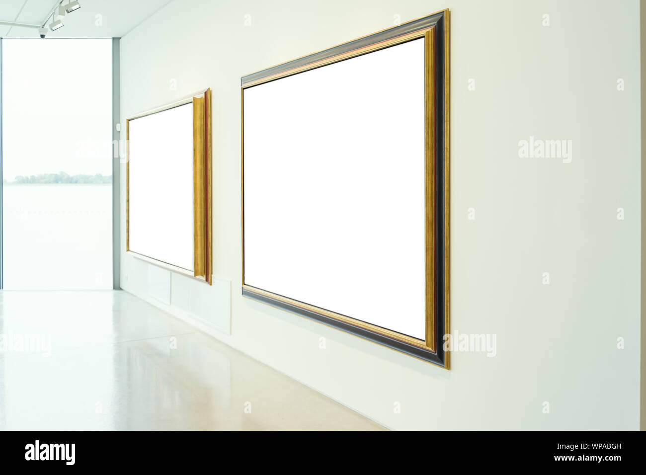 Art Gallery Museum Isolated Frame Contemporary White Wall Rectangular Clipping Path Stock Photo