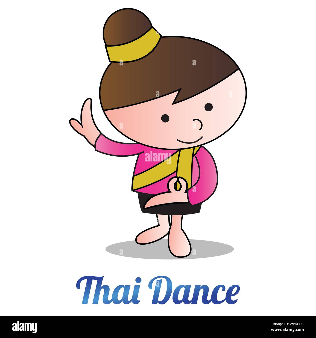 thai bubble head girl is dancing,in cartoon design and thai dress,vector illustration Stock