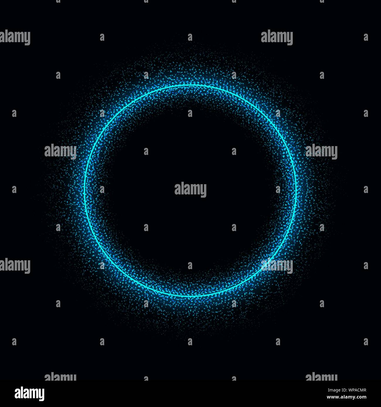 Abstract circle with dots light effect on black background. Vector illustration. Stock Vector