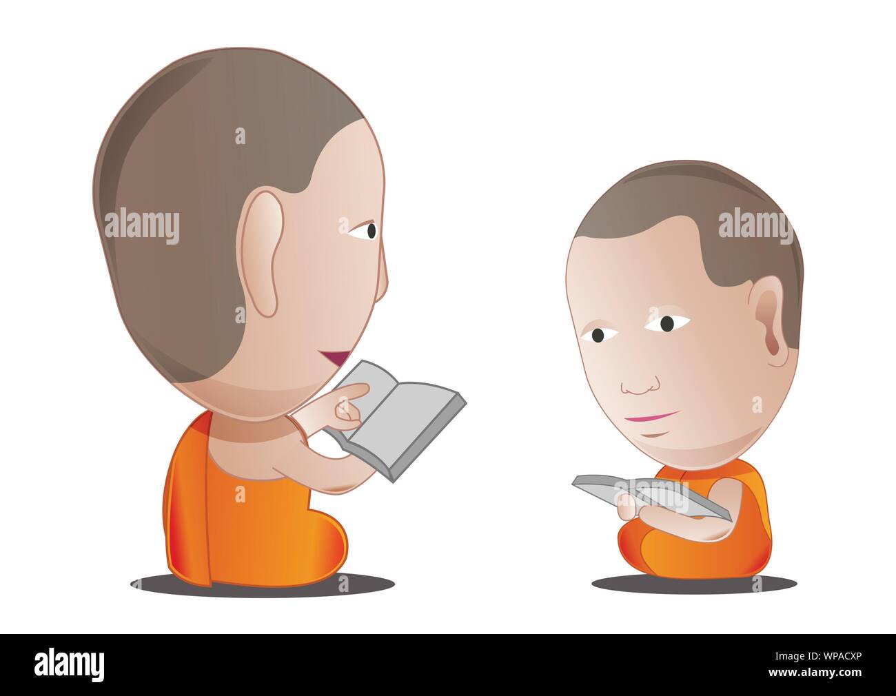 monk guru teach student in Dharma subject,vector illustration cartoon style,isolated white background Stock Vector