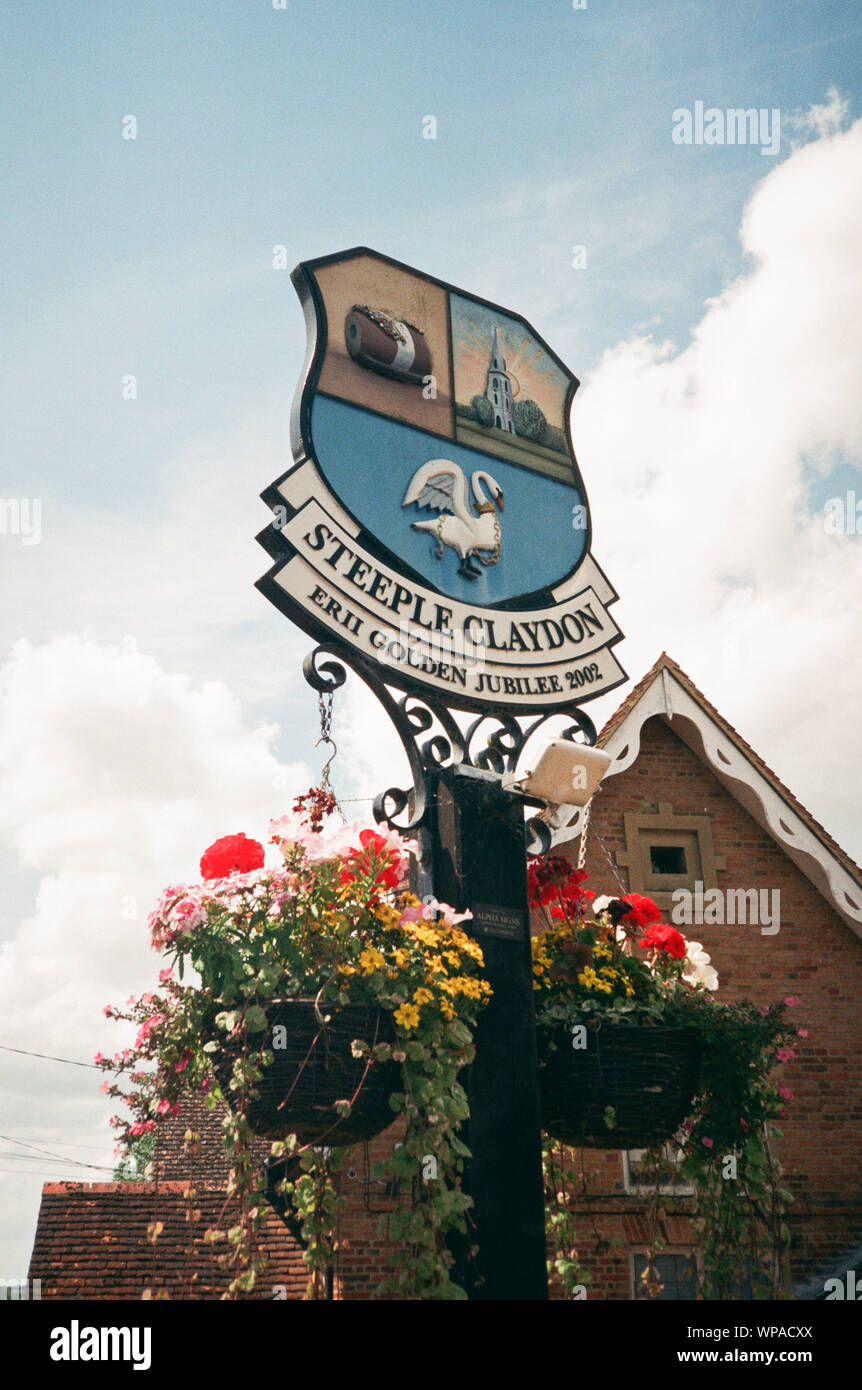 Village Sign, Steeple Claydon, Buckinghamshire, England, United Kingdom. Stock Photo