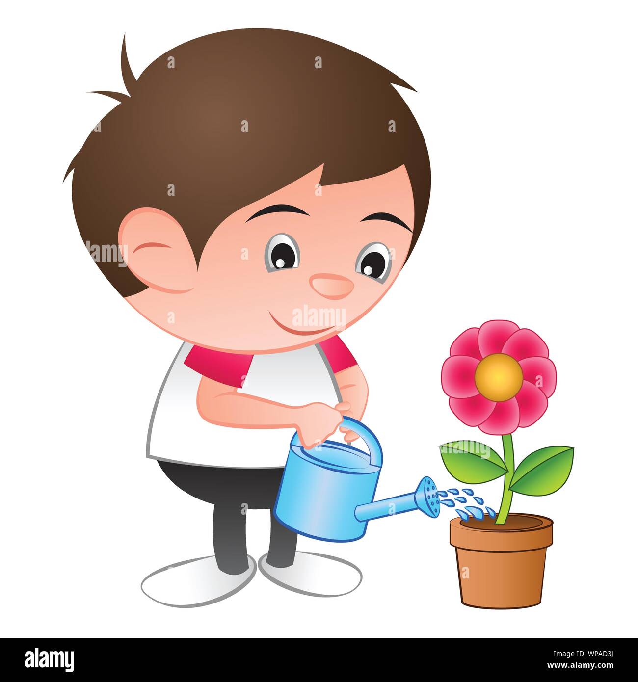 a bubble head boy cartoon water the red flower plant in the isolated white  background,vector illustration Stock Vector Image & Art - Alamy