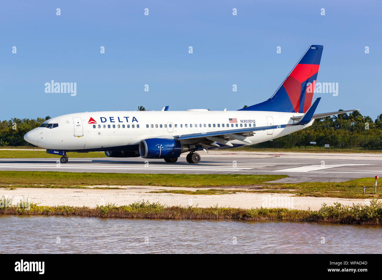 Key West, Florida April 4, 2019 Delta Air Lines Boeing 737700 airplane at Key West airport