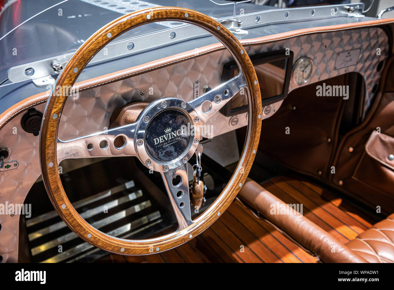 Devinci oldtimers steering wheel, Geneva Motor Show, Geneva, Switzerland Stock Photo