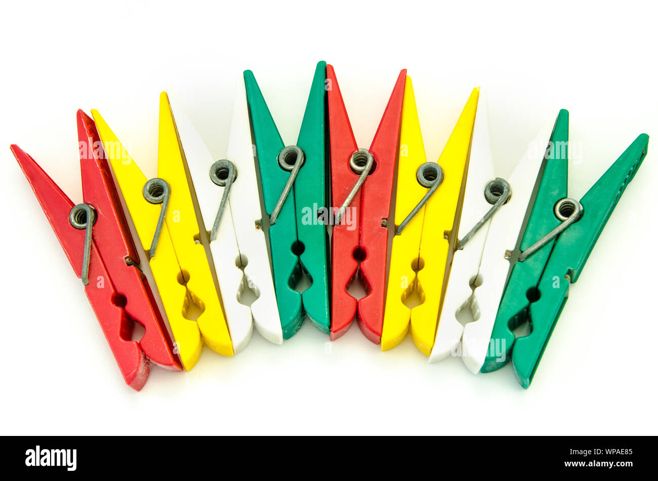 clothes pegs isolated on a white background Stock Photo