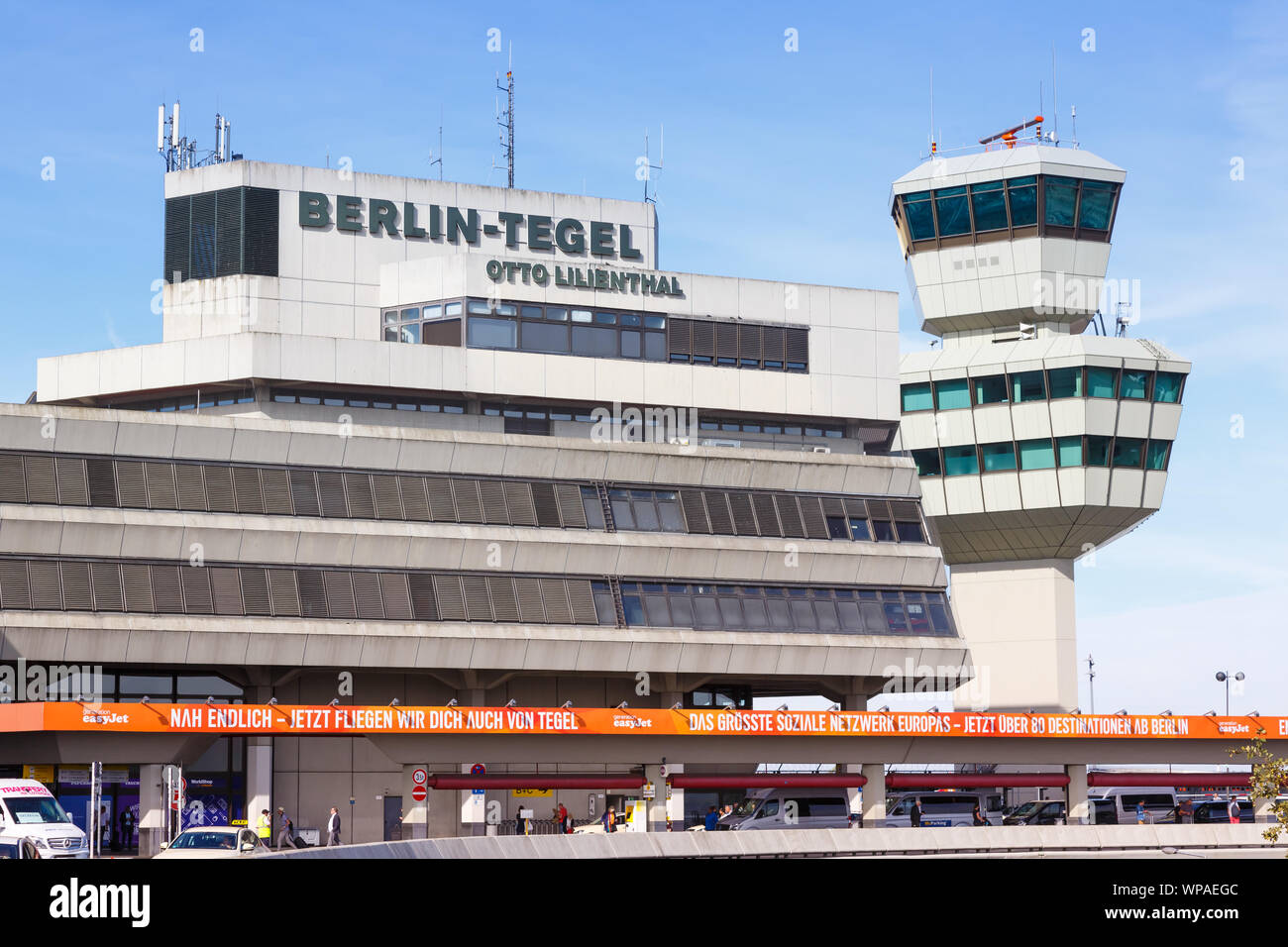 Berlin, Germany – September 11, 2018: Terminal and Tower at Berlin Tegel airport (TXL) in Germany. Stock Photo
