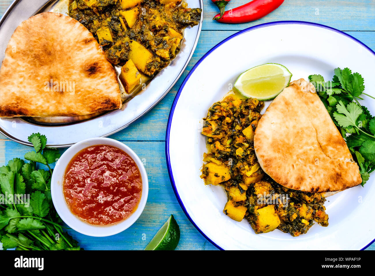 Traditional Authentic Indian Vegetarian Curry With Coriander and Flat