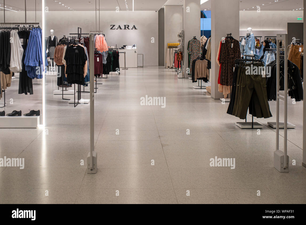 Vilnius, Lithuania - 06 September 2019: Interior of new Zara fashion ...
