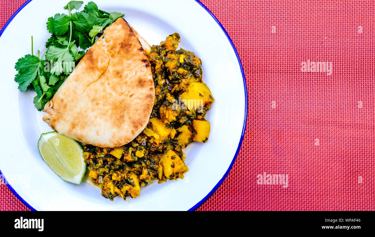 Traditional Authentic Indian Vegetarian Curry With Coriander and Flat
