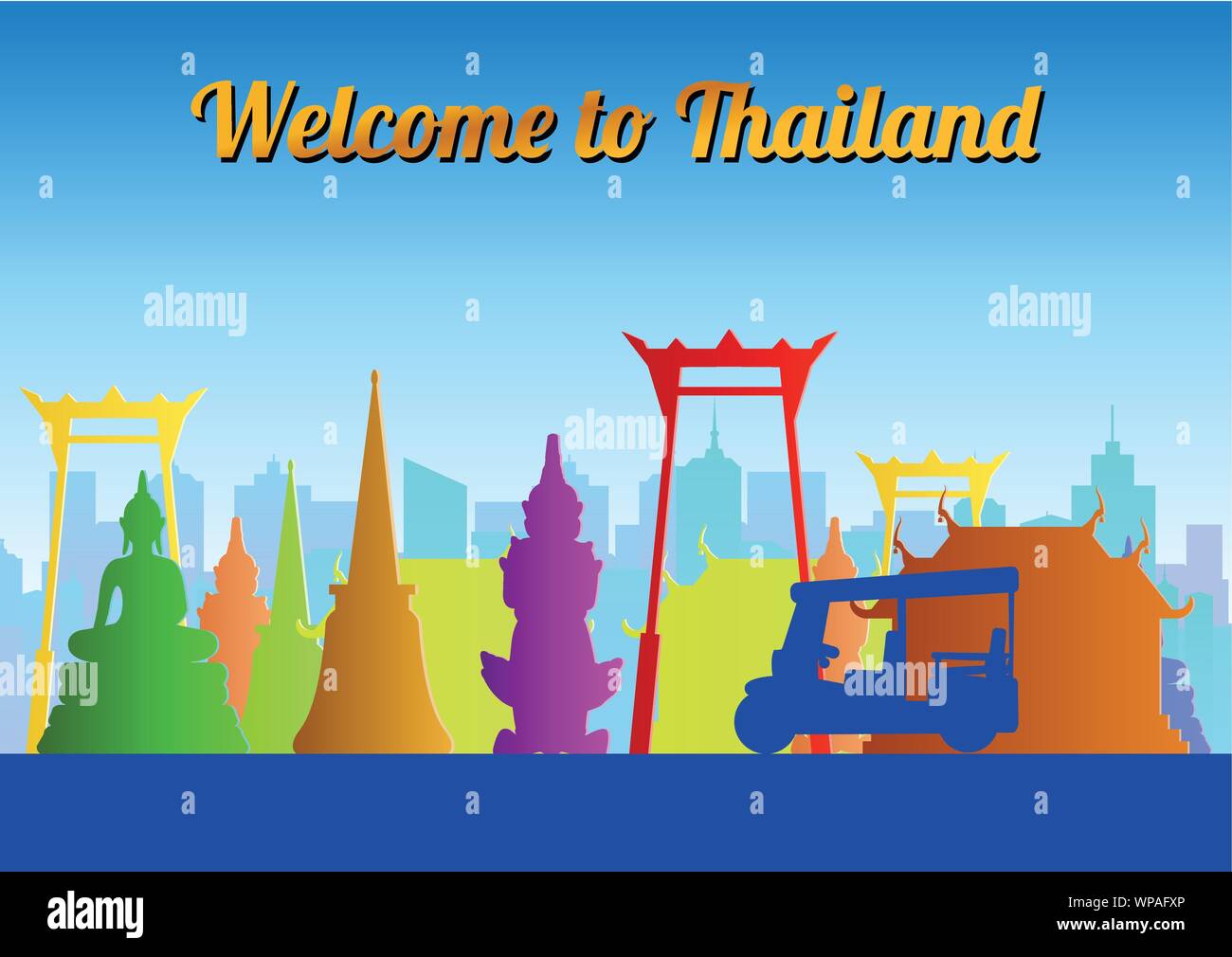 Thailand landmark colorful silhouette design,vector illustration Stock Vector