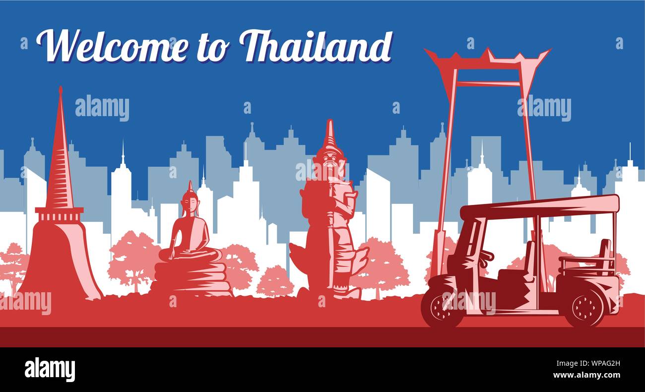Thailand landmark flag color light and shadow or monochrome style,vector illustration Stock Vector