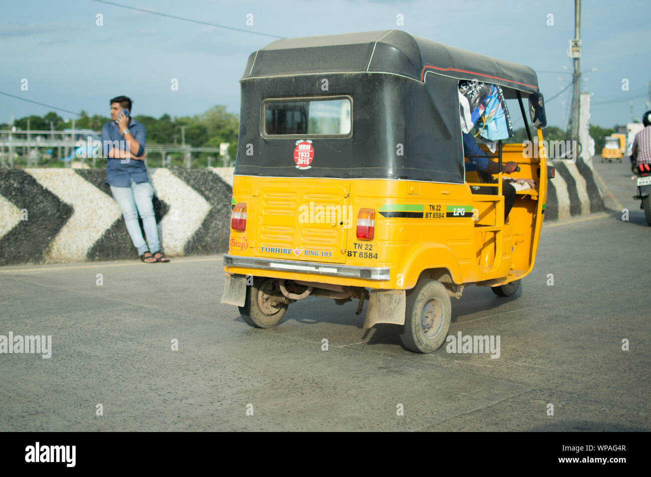 A tuk-tuk / autorickshaw in the streets of Chennai, India Stock Photo