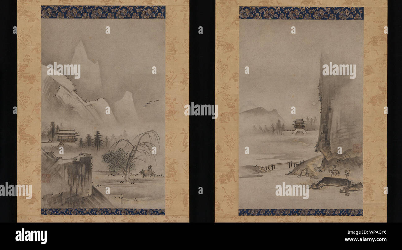 Two Views from the Eight Views of the Xiao and Xiang Rivers,early 16th century.jpg - WPAGY6 Stock Photo