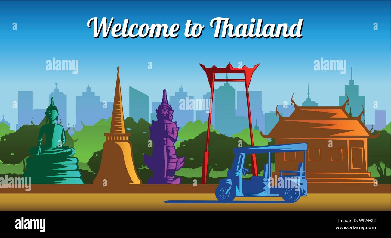Thailand landmark multi color light and shadow style,vector illustration Stock Vector
