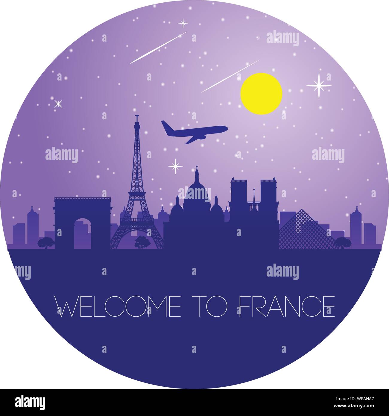 landmark of France silhouette style in circle shape Stock Vector Image ...
