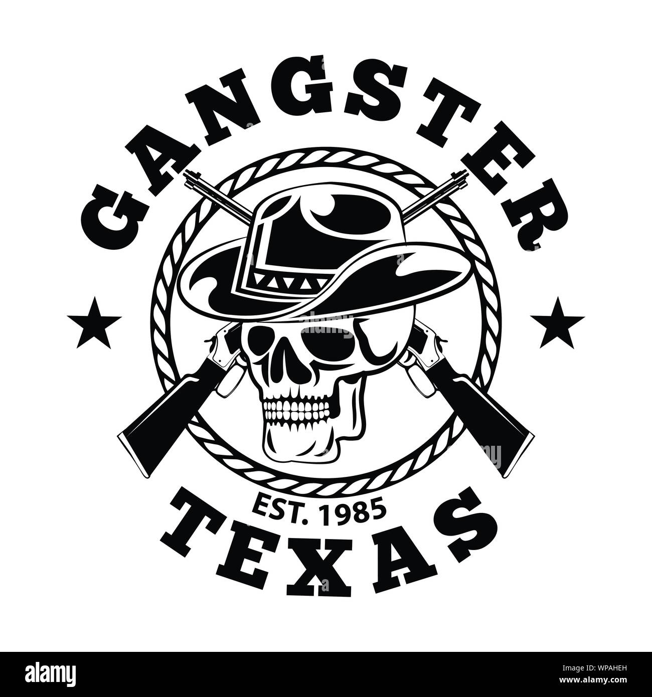 shirt concept design of skull cowboy   and long guns ,vintage and grunge style,vector illustration Stock Vector