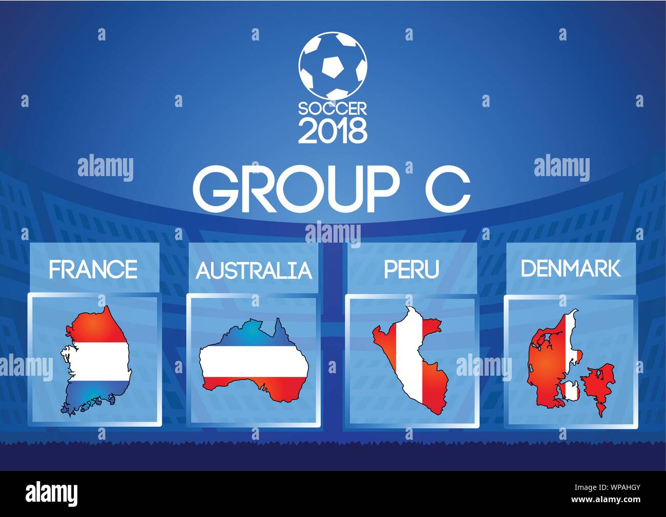 Russia football final round group in map icon flag color Stock Vector