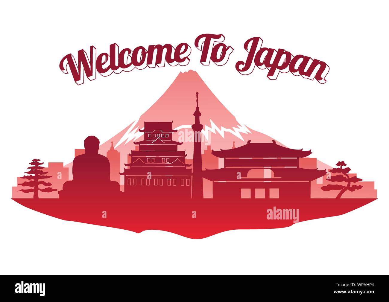 Japan top famous landmark silhouette style on island  famous landmark silhouette style,welcome to Japan,travel and tourism,vector illustration Stock Vector