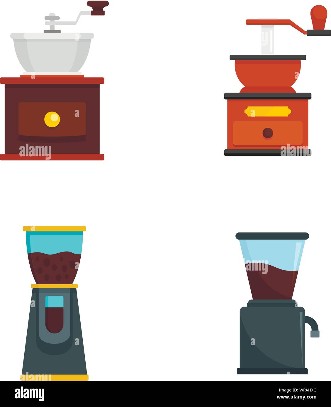 Coffee grinder icon set. Flat set of coffee grinder vector icons for web design Stock Vector