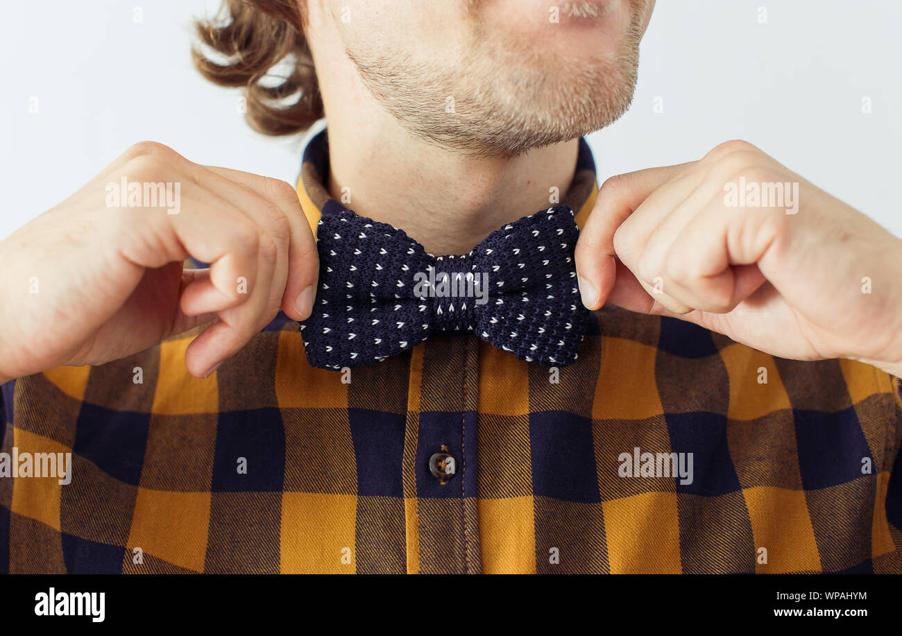 Man with beard wearing bowtie, hipster style Stock Photo
