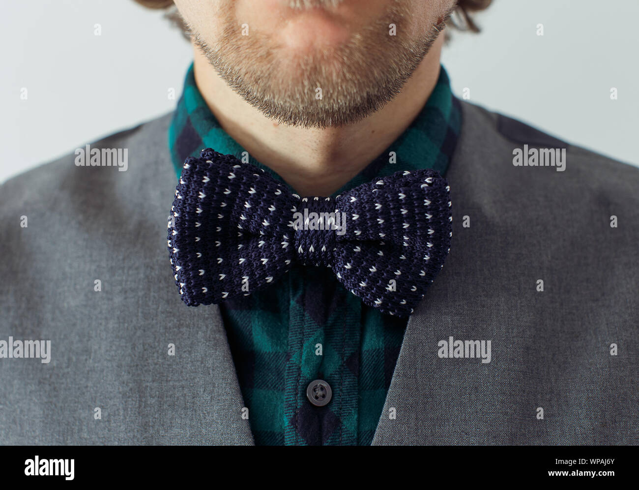 Man with beard wearing bowtie, hipster style Stock Photo