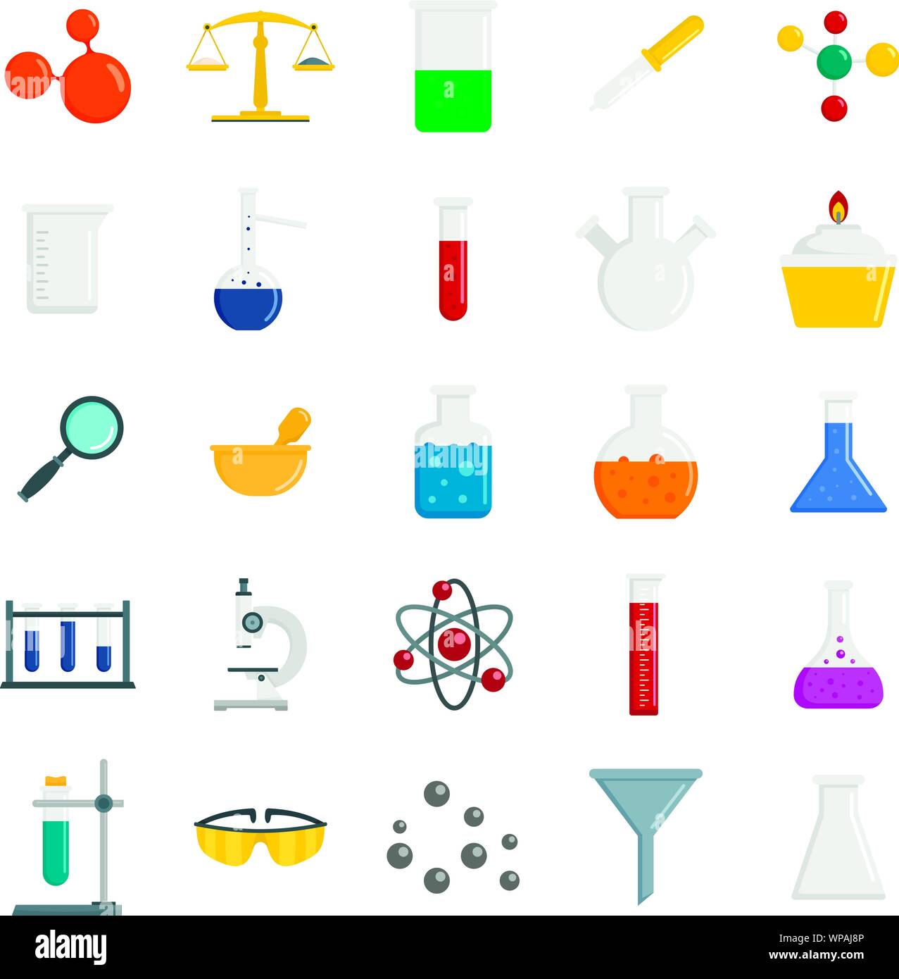 Chemistry science icon set. Flat set of chemistry science vector icons
