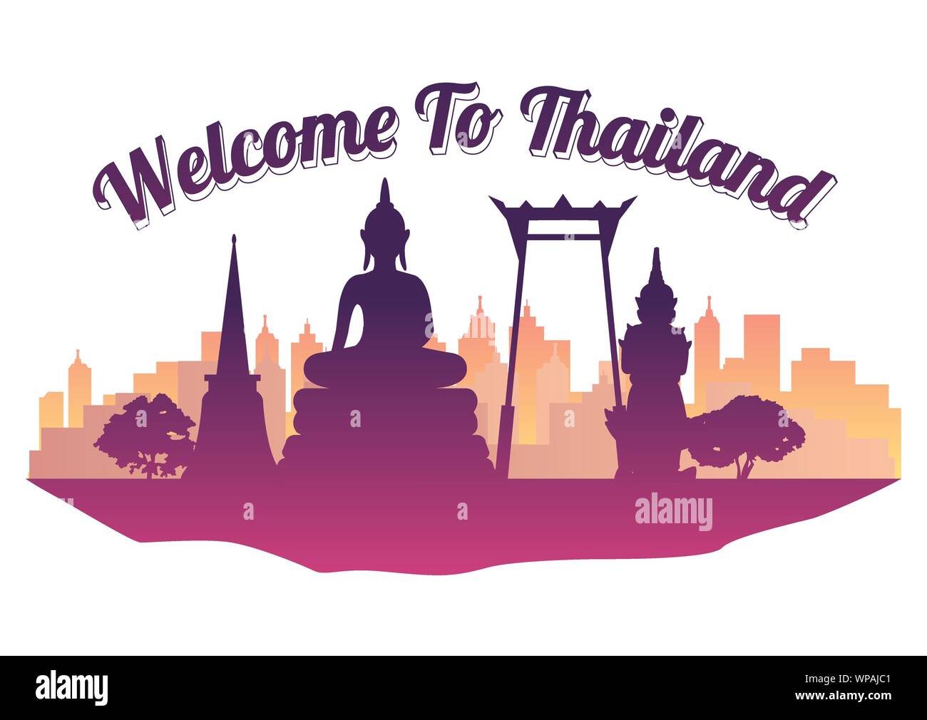 Thailand top famous landmark silhouette style on island  famous landmark silhouette style,welcome to Thailand,travel and tourism,vector illustration Stock Vector
