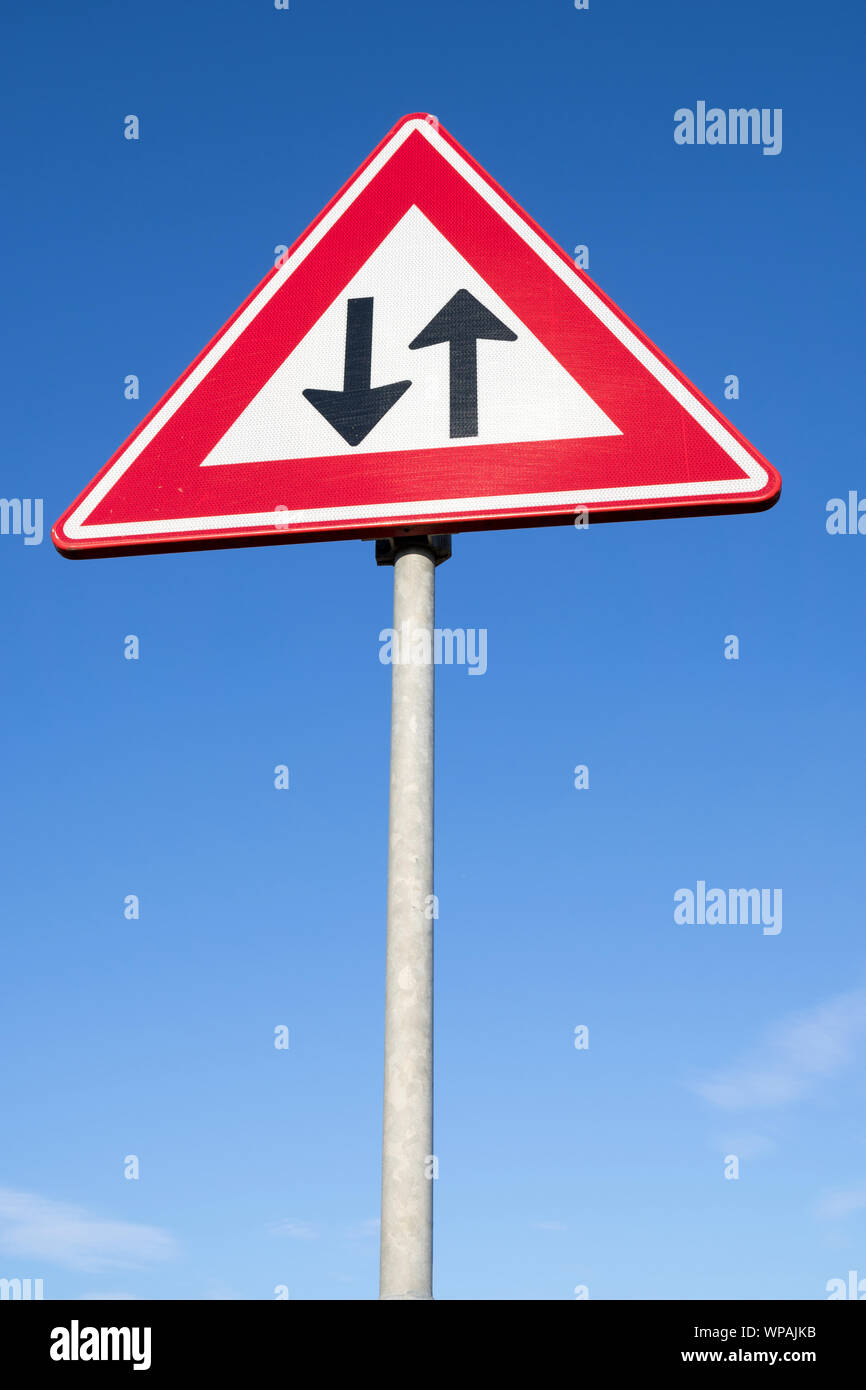 Dutch road sign: two-way traffic ahead Stock Photo