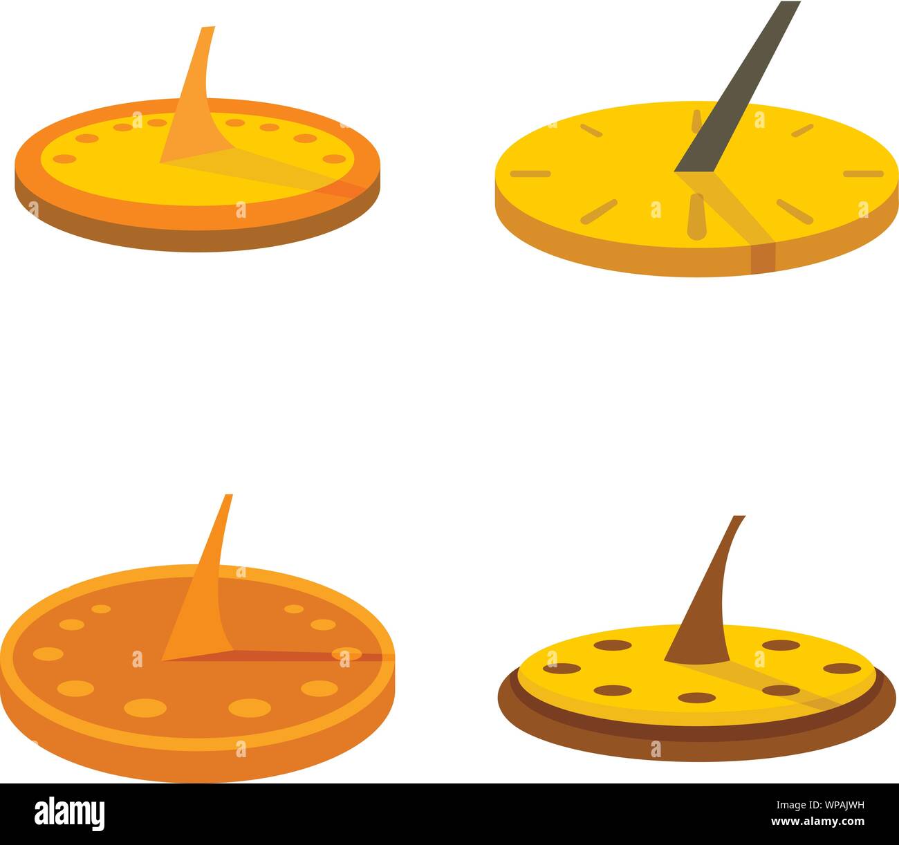 Sundial icons set. Flat set of sundial vector icons for web design