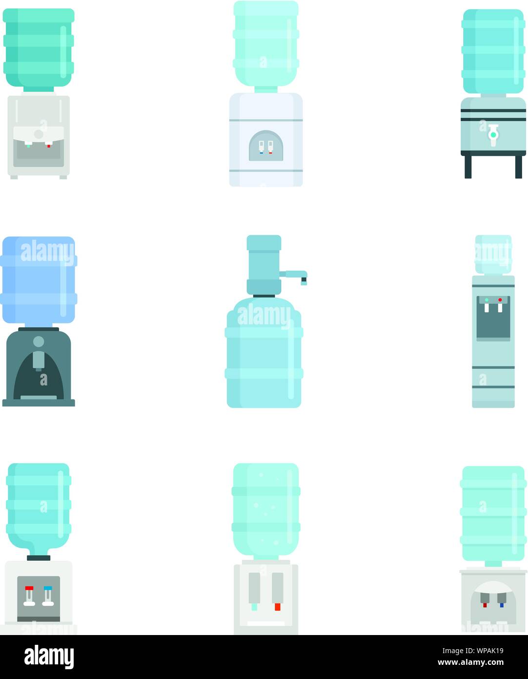 Cooler water icon set. Flat set of cooler water vector icons for web design Stock Vector