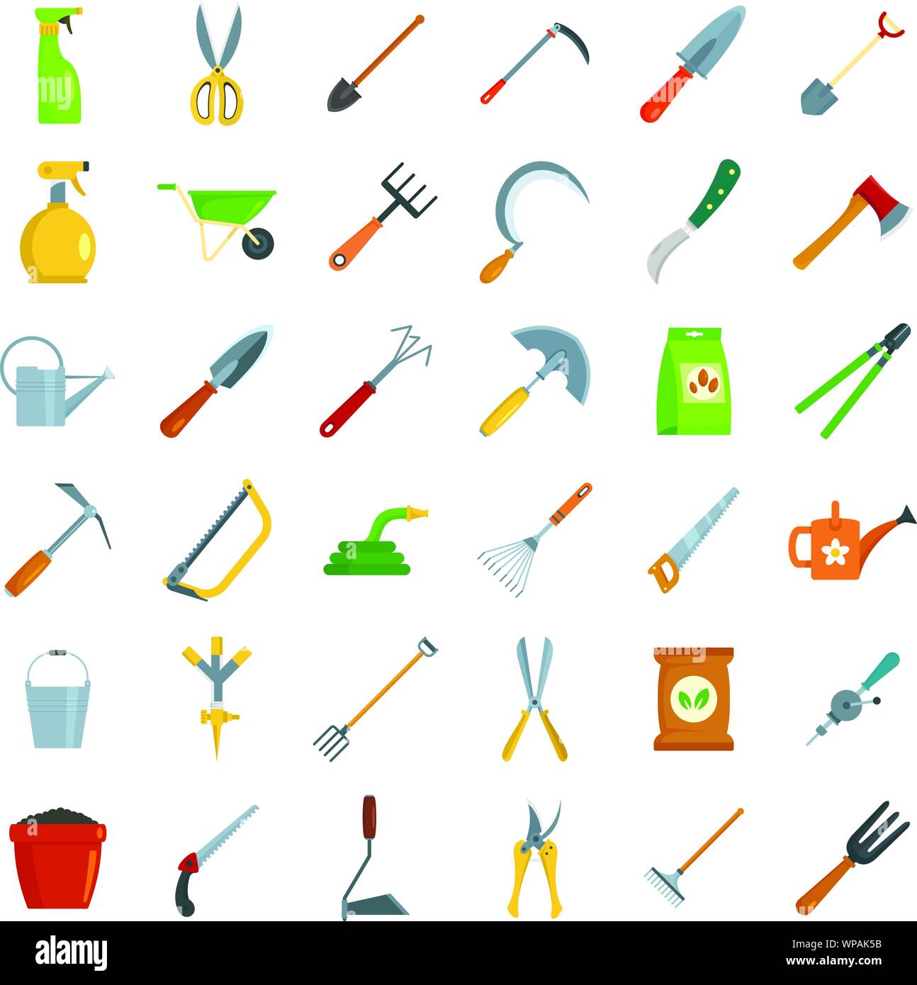 Gardening tools icon set. Flat set of gardening tools vector icons for ...