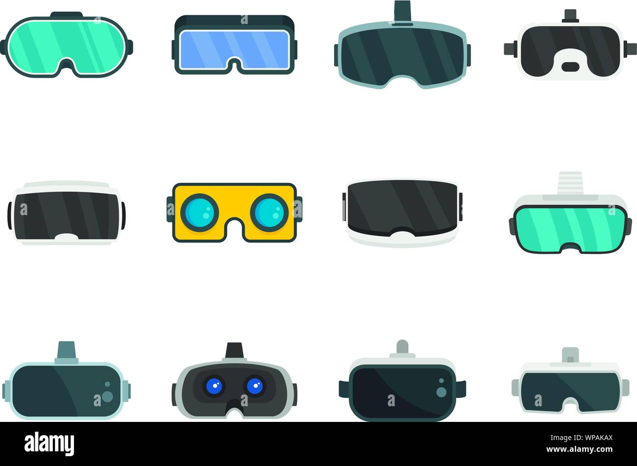 Game goggles icons set. Flat set of game goggles vector icons for web design Stock Vector Image