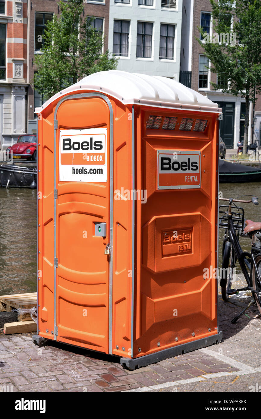 Boels mobile toilet. Boels Rental is an equipment rental company based in Sittard, the Netherlands. Stock Photo