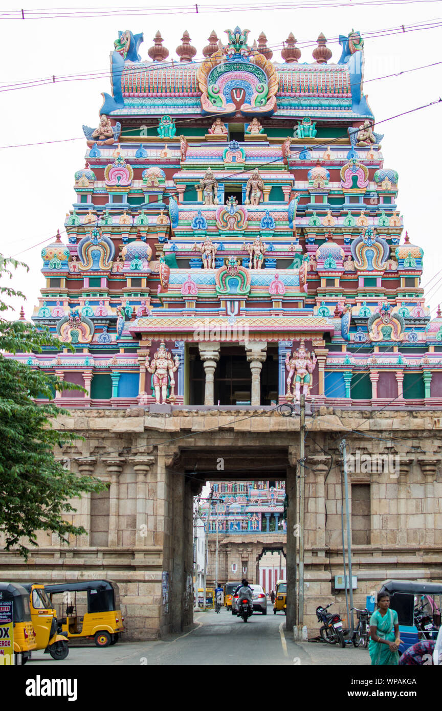 Srirangam Hindu temple tower entrance Stock Photo