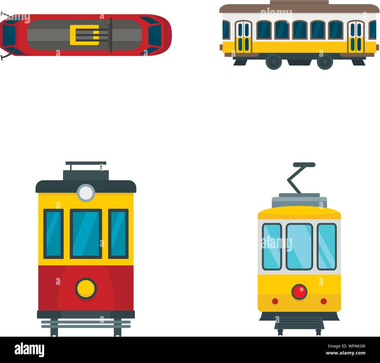 Tram icon set. Flat set of tram vector icons for web design Stock Vector