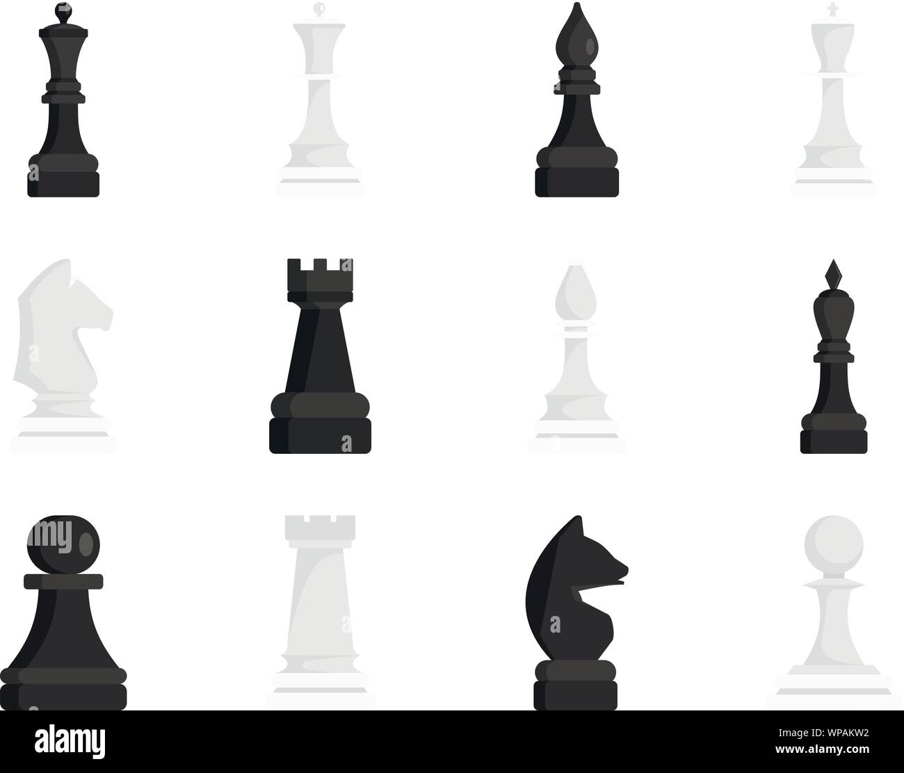Premium Vector  Chess figures vector set. king, queen, bishop, knight or  horse, rook and pawn - standard chess pieces. strategic board game for  intellectual leisure. black and white items.