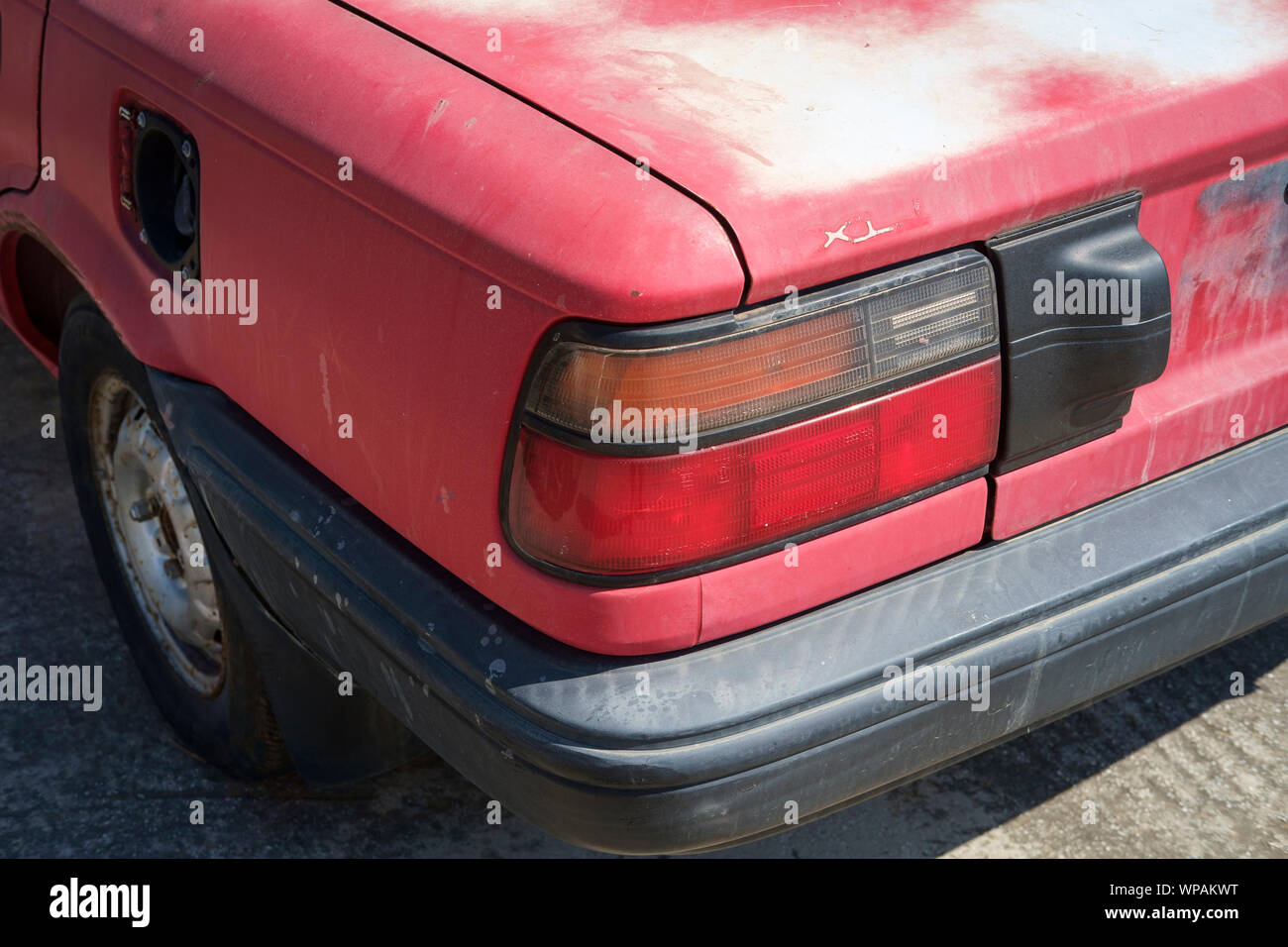 Old Toyota Corolla vintage car. View of the trunk. Stock Photo