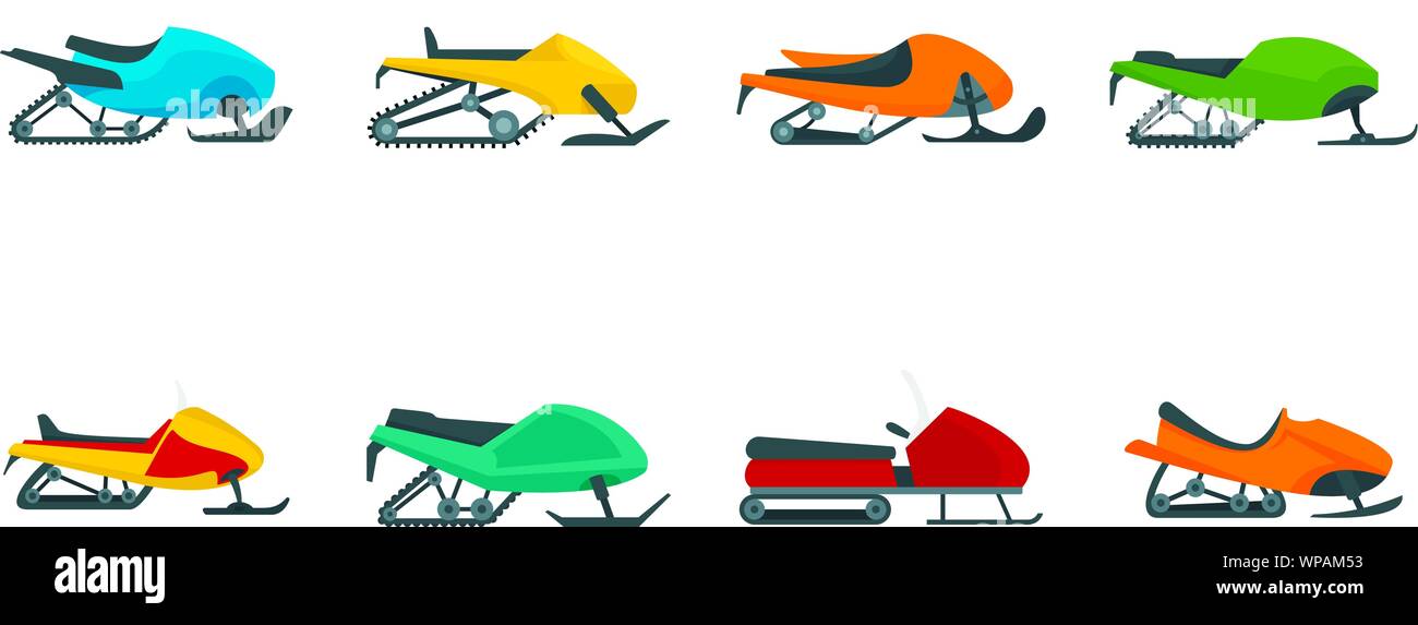 Snowmobile icon set. Flat set of snowmobile vector icons for web design ...