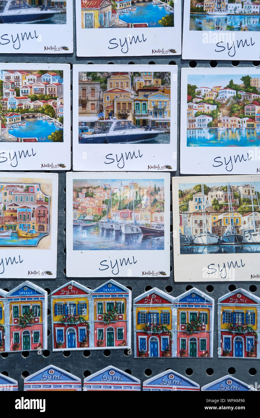 Island of Symi, Greece, Europe, August 2019. Details of some souvenirs ...